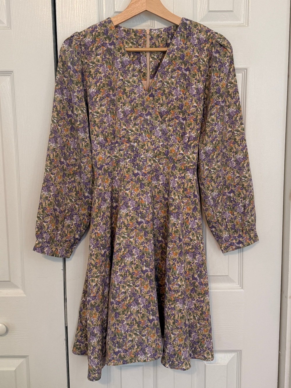 Floral Long-Sleeve A-Line Dress - Purple/Yellow